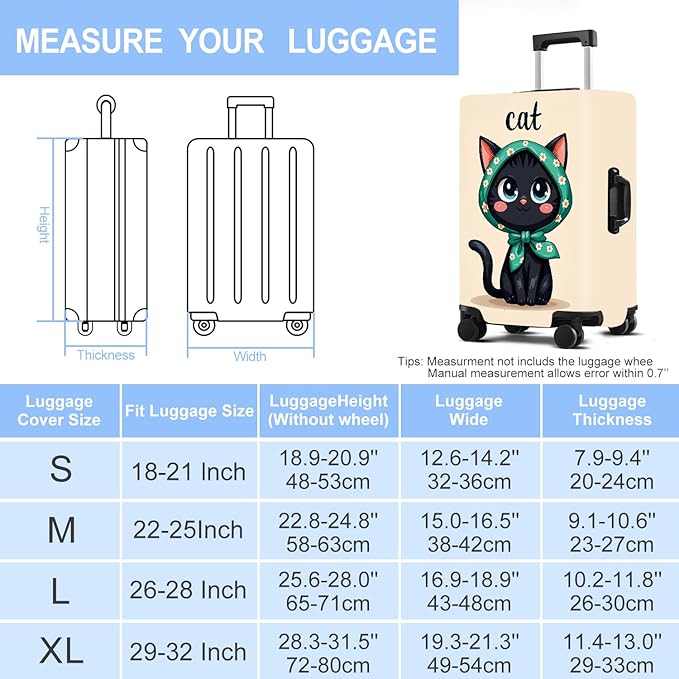 Luggage Cover Washable Suitcase Protector Anti-Scratch,Stretchable Fit for 20-34Inch Luggage Durable Travel Bag Cover with Zipper Closure (Cat, XL(fits 32-34Inch suitcase))