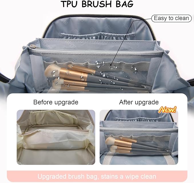 Travel Makeup Bag Organizer Cosmetic Bag: 3 Pcs Set Make up Bags for Women with Handle - Waterproof Vegan Leather Toiletry Bags with Comparments (C-05-Pink)