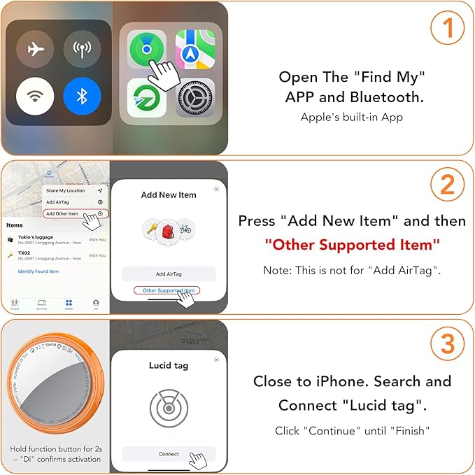 2025 New [Apple MFi Certified] (iOS Only) Air Tracker Tags-1 Pack, Bluetooth Tracker for Apple Find My, Replaceable Battery, Key Finder and Item Locator for Keys, Bags, Luggage, Wallet (Orange Pro)