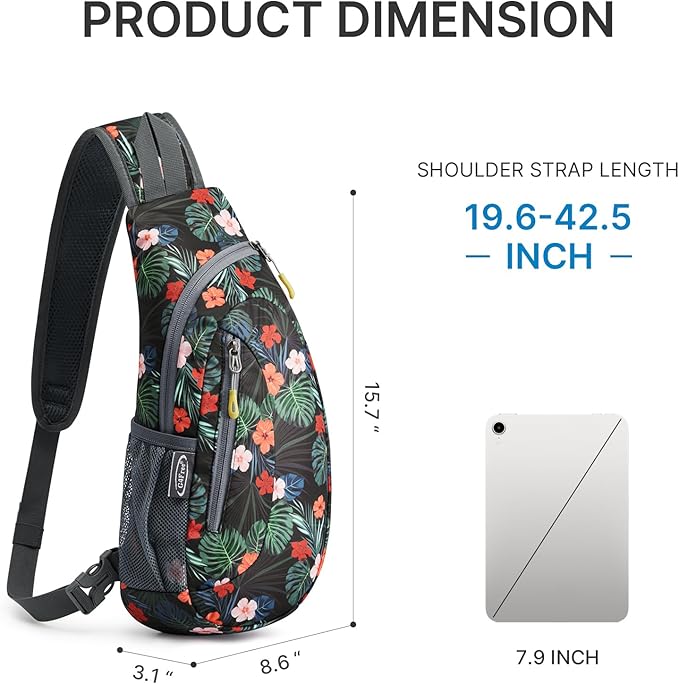 G4Free Sling Bag for Men Women, Small Crossbody Backpack Lightweight Chest Shoulder Bags for Travel, Outdoor and Sports (Flower Black)