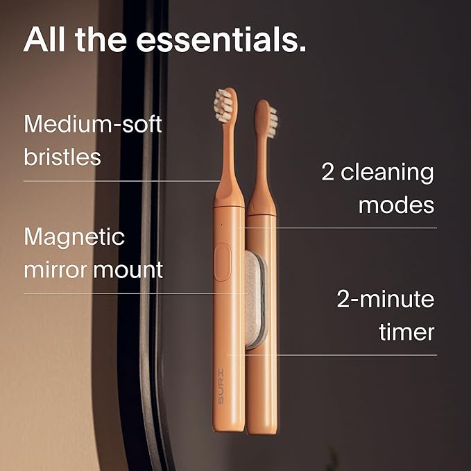SURI Sonic Electric Toothbrush with UV Travel Case - 40-Day Battery- Designed in California - Electric Toothbrushes Adults - Slim Travel Tooth Brush