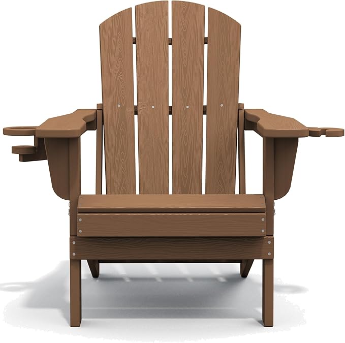 SERWALL Adirondack Chair with Cup Holders - Composite Adirondack Chairs HDPE Outdoor Chairs All Weather Use- Brown