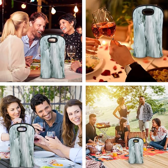 Wine Carrier Tote Personalized Bag for 2 Bottles - Neoprene Wine Bottle Holder with Carry Handle, Wine Protective Bag Insulated Bag Beer Cans Water Bottle Holder for Travel Picnic,Style20