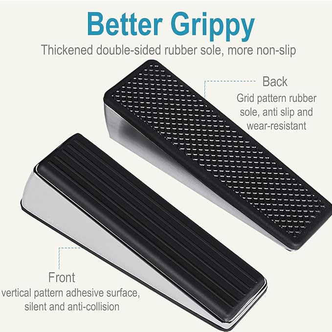 Door Stoppers - 2 Pack White Heavy Duty Door Stops for Bottom of Door Metal Rubber Small doorstops Wedge Security gate stoppers for Safety to Keep Door Open Suits Any Floor no Drilling