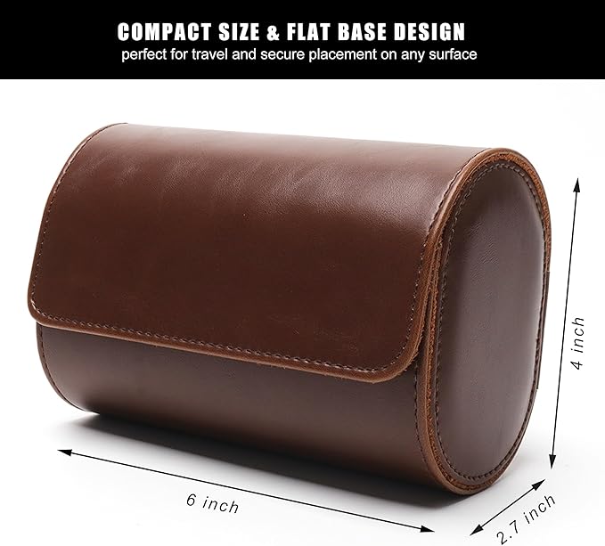 Longjet Watch Roll Travel Case for Men Portable Watches Organizer Box with Removable Velvet Pillow Holder (2 Slot Brown)