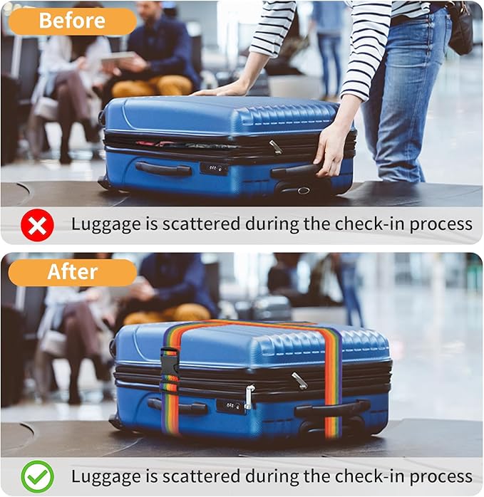 BILIONE 4 Pack Luggage Straps 79" Long Belts Keep Suitcase Secure While Traveling, TSA Approved Add a Bag Premium Accessory for Travel Bag Closure (2PCS Green + 2PCS Orange)