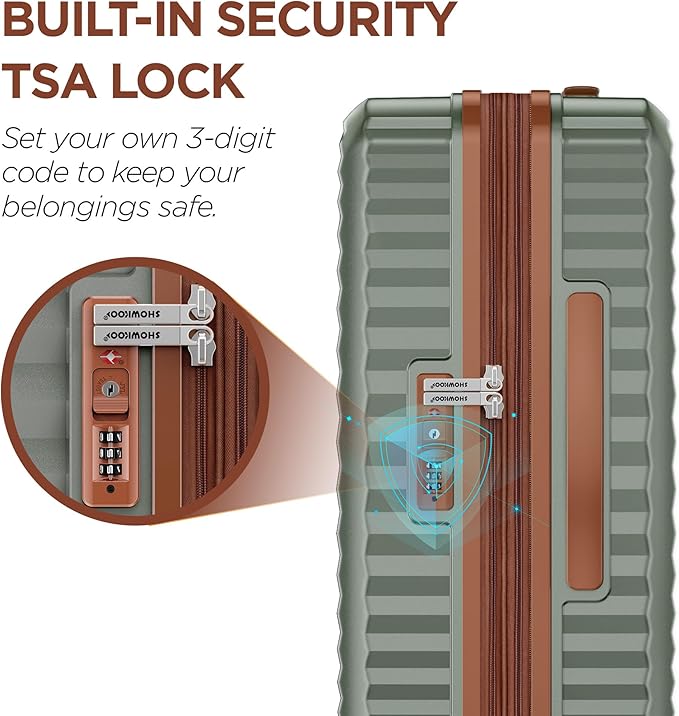 SHOWKOO Luggage Sets 3 Piece Hardside Expandable Suitcase with Double Spinner Wheels Tsa Lock, (Green, 5 piece set)