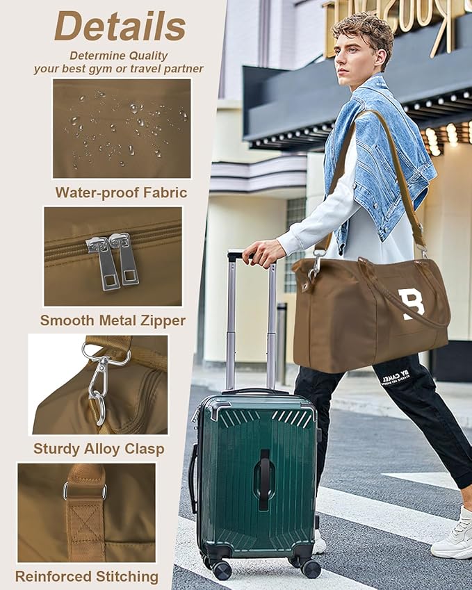 Birthday Graduation Gifts for Daughter,Initial Travel Duffel Bag Sports Gym Bag for Girls Teen Kids Birthday Gifts,Personalized Weekender Bag Carry On Tote Bags Cute Overnight Bag for Women(Brown, B)