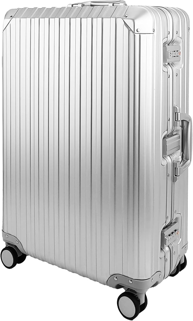 All Aluminum Luggage Suitcase 3 Sizes (20",26",29") TSA Lock Carry On Silver, Gray, Gold, Black with Cover (Silver, Double Set 20",28")
