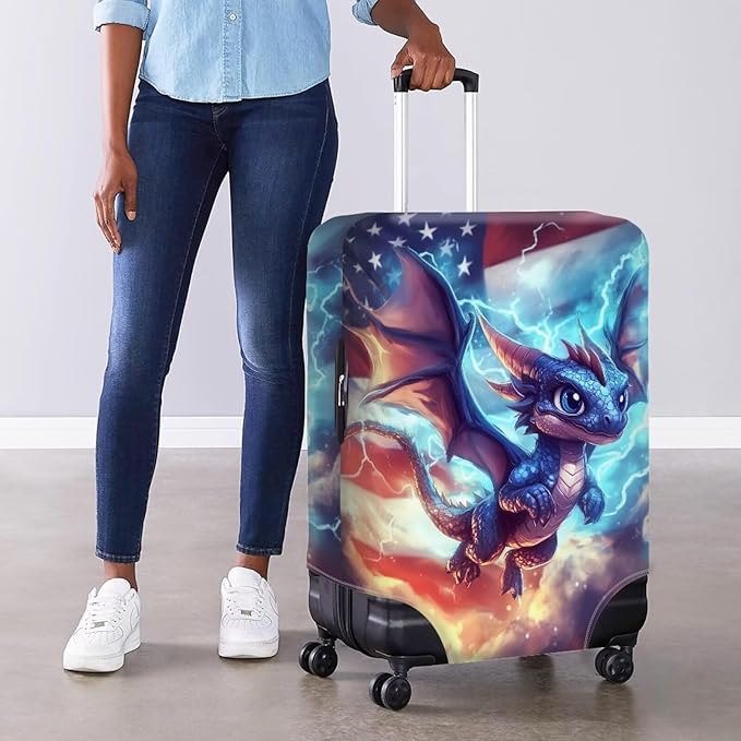 Dragon Suitcase Cover for Luggage Stretchable Washable Spandex Travel Luggage Protector Cover Anti-Scratch Zip Travel Essential for Suitcase American Flag Baggage Case, 18-32''