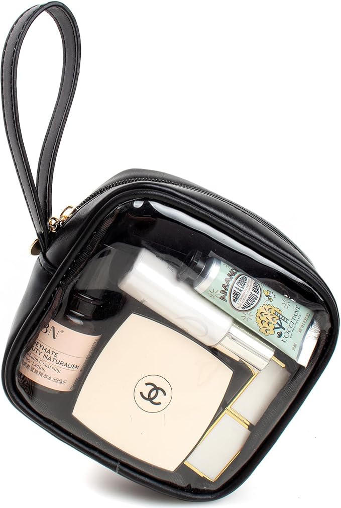 KOTORA TSA Approved Toiletry Bag with Mini Clear Makeup Bag Travel Size Beach Pool Bag Car Accessories for Women Her (Clear Mini-Black)