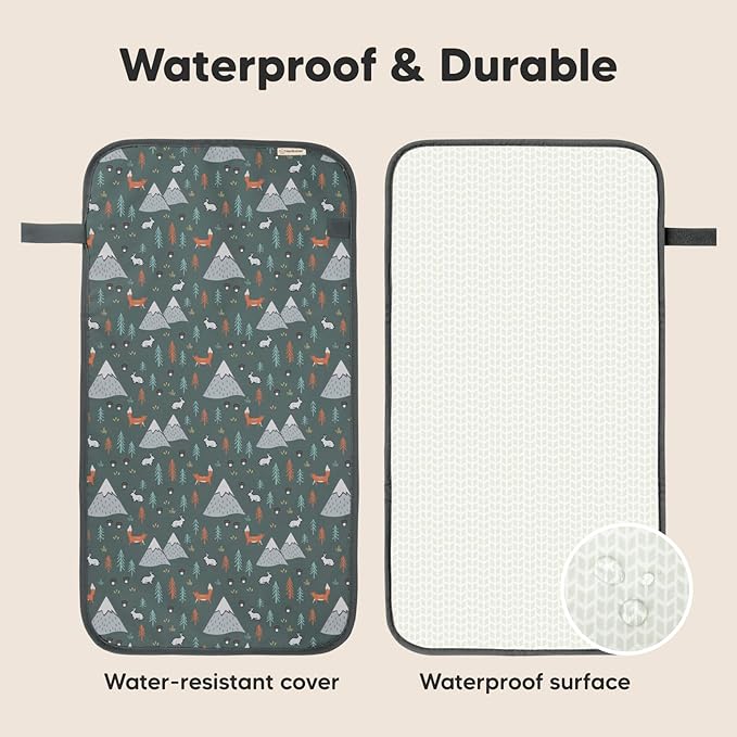 KeaBabies Portable Diaper Changing Pad, Easy Wipe Clean - Foldable Waterproof Baby Changing Mat for Diaper Bag, Compact, Lightweight, 25x13 Baby Changer Travel Essential, Machine Washable (Woods)