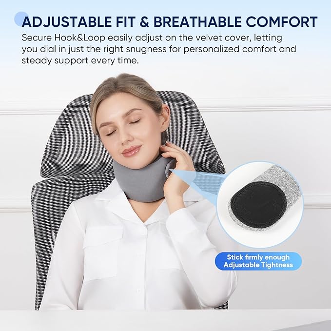 Compact Travel Pillow with Adjustable Straps & Washable Cover, Portable Neck Pillow Airplane with Case & Hook, Chin Support Pillow Relieves Pain & Pressure for Trips, Office, Car & Home Use