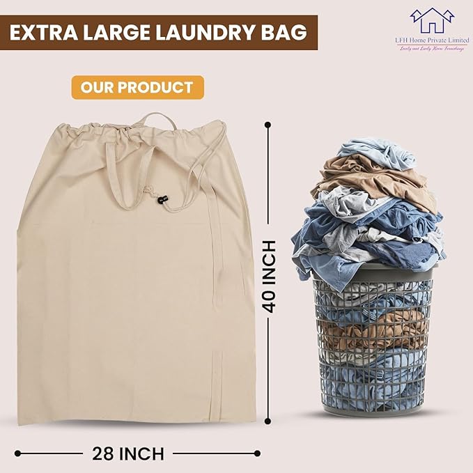 LFH Home Large Premium 100% Cotton Canvas Laundry Bag with Drawstring and Handles Heavy Duty, Multi-Use, and Washable for Home, Travel, College or Storage 28x40 (Pack of 4)-Natural