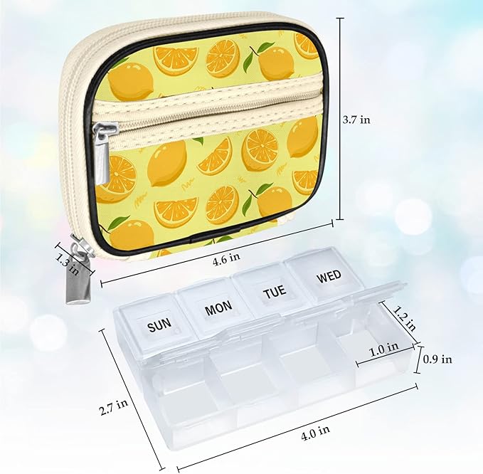 Serfeymi Weekly Travel Pill Organizer Pill Case for Purse with Removable 7 Day Pill Box, Fashionable Travel Medicine Organizer Pill Container for Medicine, Vitamin, Supplement - Yellow 01