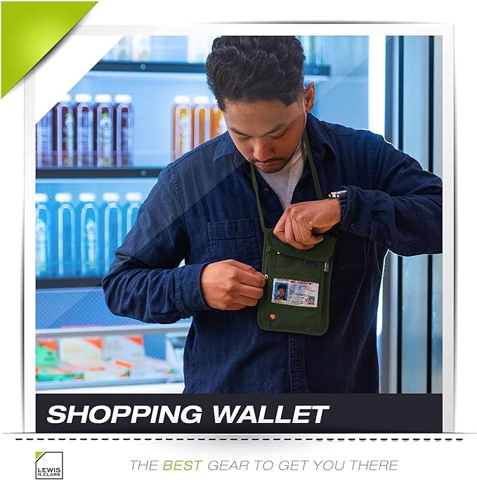 Lewis N. Clark Men's RFID Blocking Stash Wallet, Travel Neck Pouch Passport Holder for Women & Men, Olive, One Size