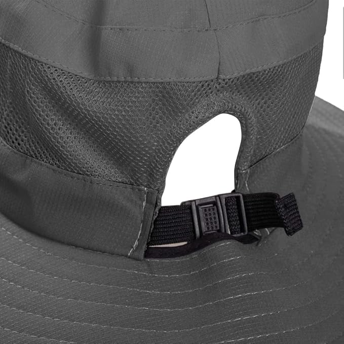Rosoz Ponytail Sun Bucket Hats for Women UV Protection Foldable Mesh Wide Brim Hiking Beach Fishing Summer Safari