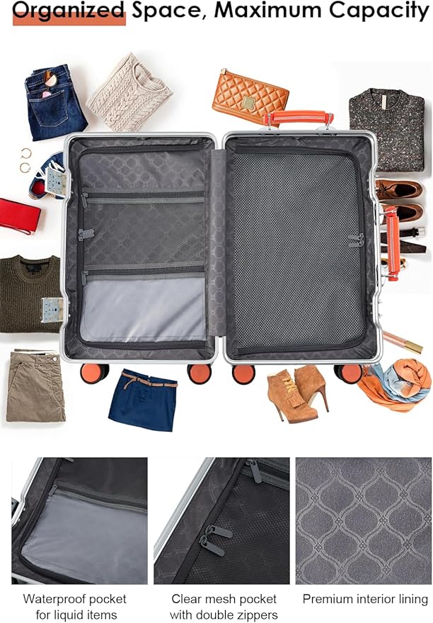 HotWay 20 Inch Carry On Luggage with Leather Handle, PC Zipperless Suitcase with Spinner Wheels and TSA Locks, 22x14x9 Airline Approved Luggage for Travel, Black
