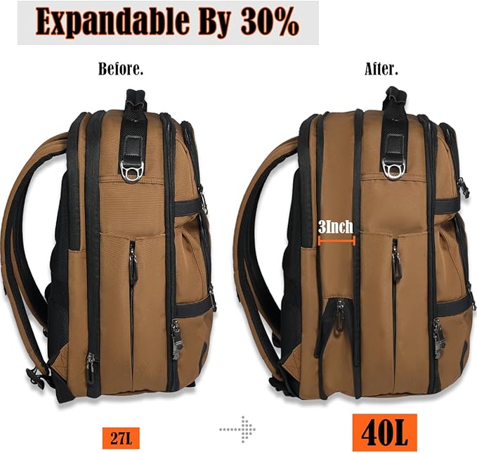 WELKINLAND 20-Pockets Travel Backpack, Carry-On luggage backpacks, 16-Inch laptop backpack for men, Expandable backpack with trolley sleeve, Travel backpack with shoe compartment