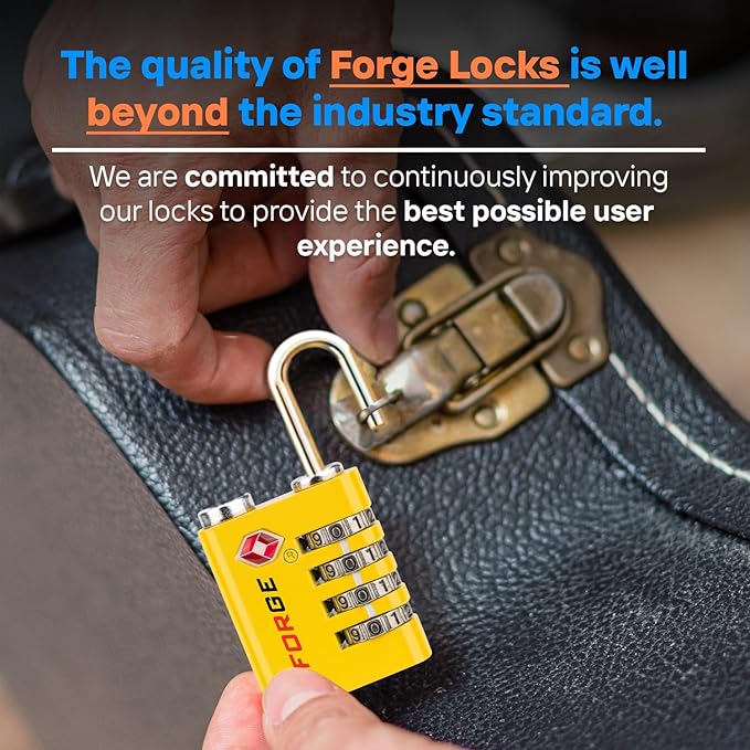 Forge Dual-Opening: Key or Combination Access Lock, TSA Approved Locks for Luggage, Pelican case, Travel, Gym, School, Stainless Steel Shackle.(Yellow 2 Locks)
