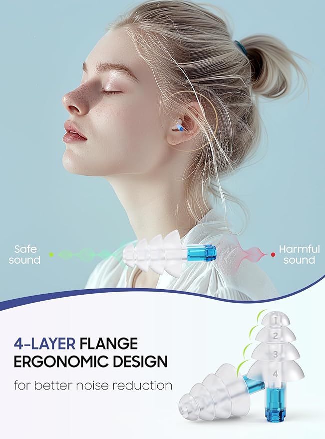 Ear Plugs for Airplane Pressure Relief, 2 Pairs Kids 6+, Adults/Small Canal Reusable Airplane Earplugs 26dB, with Silicone Connector Cord, Travel Essentials for Flying, Ear Protection Earplugs