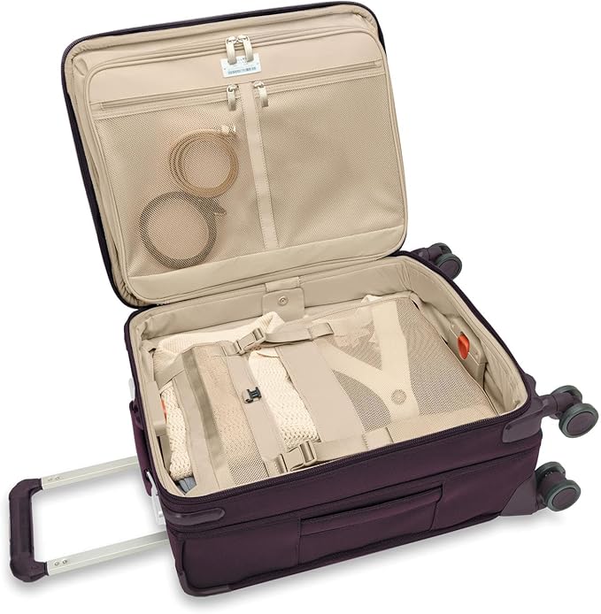 Briggs & Riley 21" Global Carry On Expandable Spinner - Luggage for International Travel, Suitcases with Wheels, Softside Rolling Bag for Men & Women, Self-Repairing Zipper - Baseline Collection, Plum