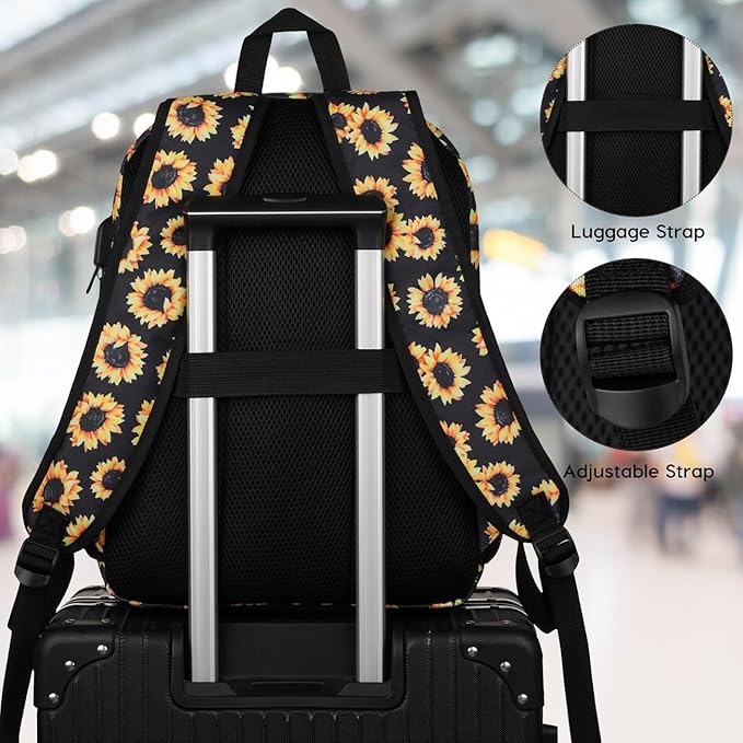 School Backpack,Sunflower Bookbag Men and Teen Boy Schoolbag with USB Charging Port for High School College Office Work Travel