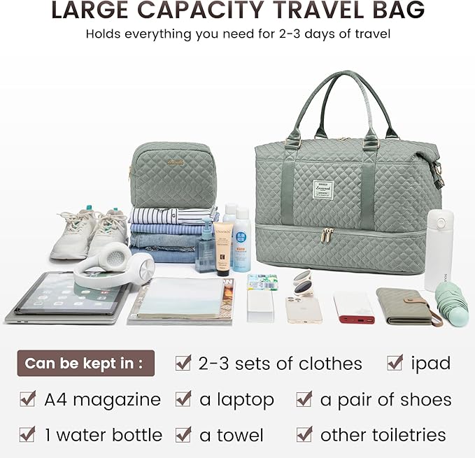LOVEVOOK Travel Duffle Bag,Weekender Bags for Women with Shoe Compartment，Carry on Overnight Bag with Toiletry Bag,Gym Duffel Bag with Wet Pocket, Hospital Bags for Labor and Delivery
