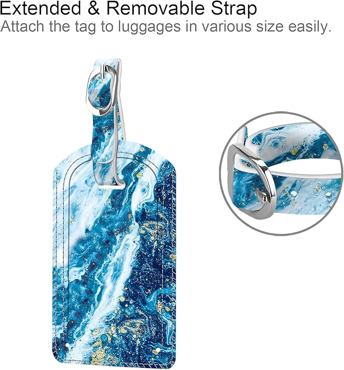 FINTIE 2 Pack Luggage Tags, Leather Name ID Labels with Privacy Cover for Travel Bag Suitcase, Theme - Sandy Wave