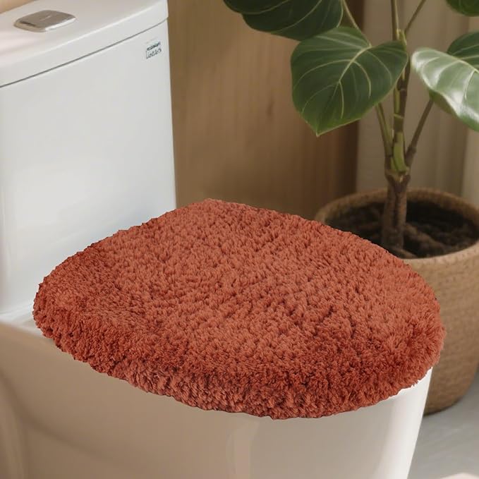 Microfiber Elongated Toilet Seat Cover 19.5"x 15" Machine Washable Solid Toilet Lid Cover Adjustable Rubber Backing Fits Most 18-19.5" L x 14-16" W Elongated Toilet Seat