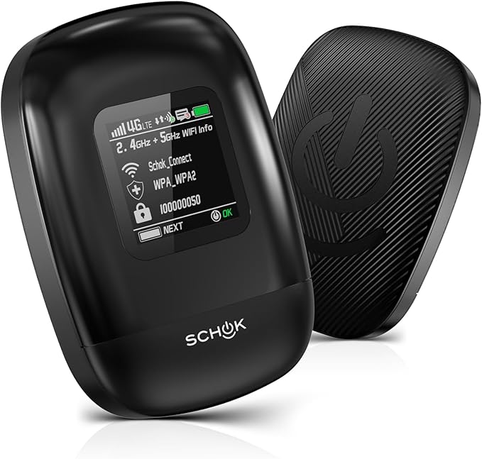 SCHOK 4G LTE Mobile Hotspot - Cat 12 Portable WiFi for Travel, Dual Bands (2.4GHz/5GHz), 600Mbps Download High Speed, Supports 16 Connected Devices, Compatible with Verizon & its MVNOs ONLY