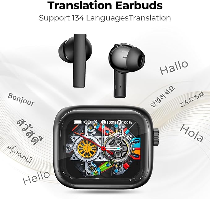 NE40 Earbuds with LCD Screen, NE40 Translation Earbuds, Bluetooth 6.0 Translation Earphone Real Time for 134 Languages, Translator Headphones with 7 Translation fit iOS&Android, Black