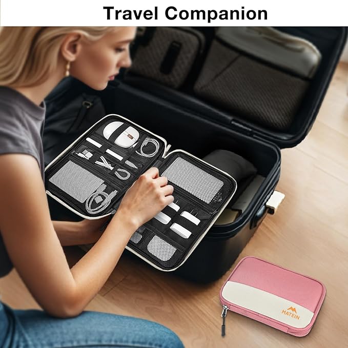 MATEIN Travel Cord Organizer Case 2 Pack for Women, Double Zipper Cable Organizer Bag for Tech Accessories, Water Resistant Lightweight Electronics Bag for Charger, USB Drive & Phone, Office Gifts