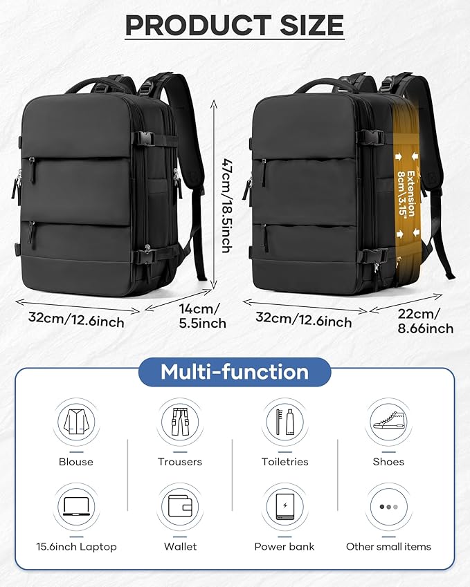 Black Vacuum Backpack With Vacuum Compression,Expanded Travel Laptop Backpacks For Women Men,Carry On Backpack Airback Backpacks With Pump Seal Packing, Personal Item Travel Bag