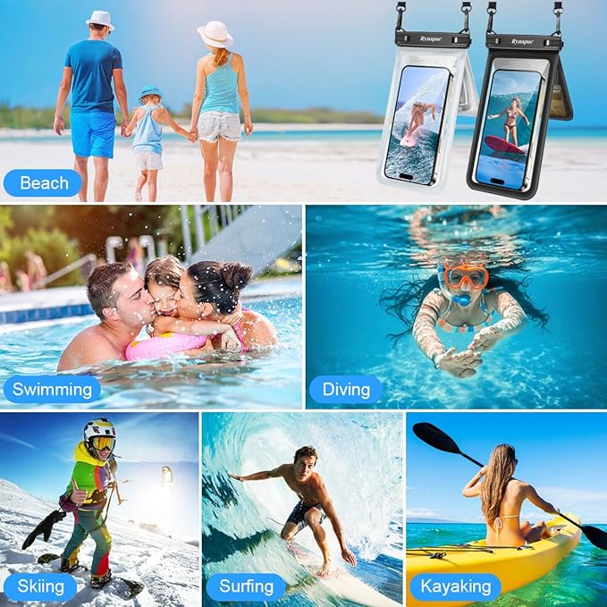 Double Space Waterproof Phone Pouch, 2 Pack Waterproof Phone Case with Lanyard for iPhone 16 15 Pro Max Galaxy S23 Pixel 7a up to 8.5’’, Cellphone Dry Bag for Beach Vacation Travel Cruise Essentials
