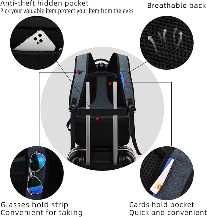 DUSLANG 17 Inch Travel Laptop Backpack Water Resistant College Backpack for Men Laptop Bag with USB Charging Port,Dark Grey