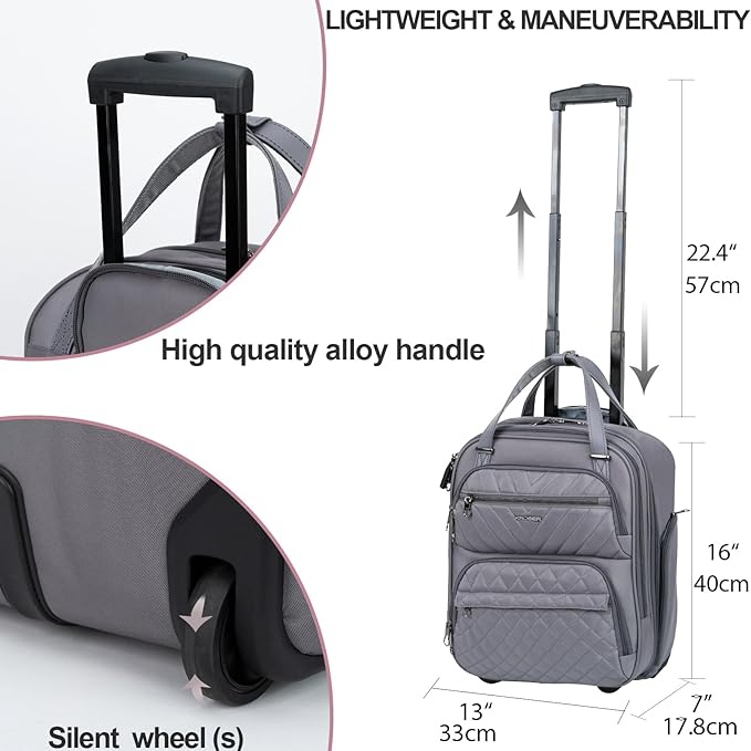 KROSER Carry On Underseat Multi-functional, 16-inch Underseater Lightweight Overnight Suitcase for Men Women, Grey
