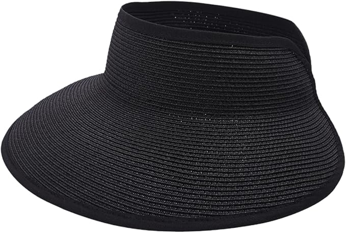 Joywant Womens Sun Visor Hats, Packable Wide Brim Ponytail Beach Hat Straw Visor Summer Beach Vacation Essentials for Womens