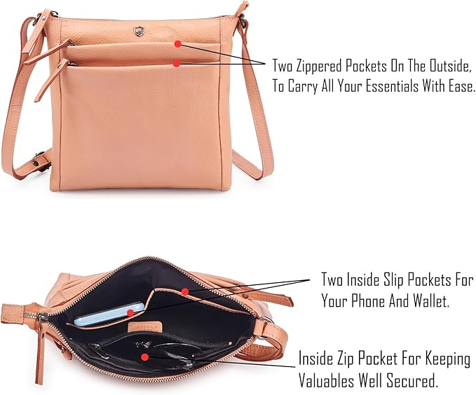 Small Soft Genuine Leather Crossbody Purse Women’s Sling Crossover Shoulder Travel Handbag with Triple Zipper