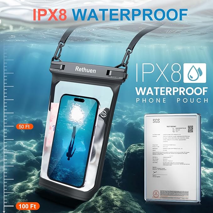 Large Floating Waterproof Phone Pouch, 2Pack Cell Phone Dry Bag for iPhone 16 15 14 13 12 Pro Max Galaxy S24 S23 S22 All Phones, Float Water Proof Bag for Beach Water Park (Black + Lime Green)