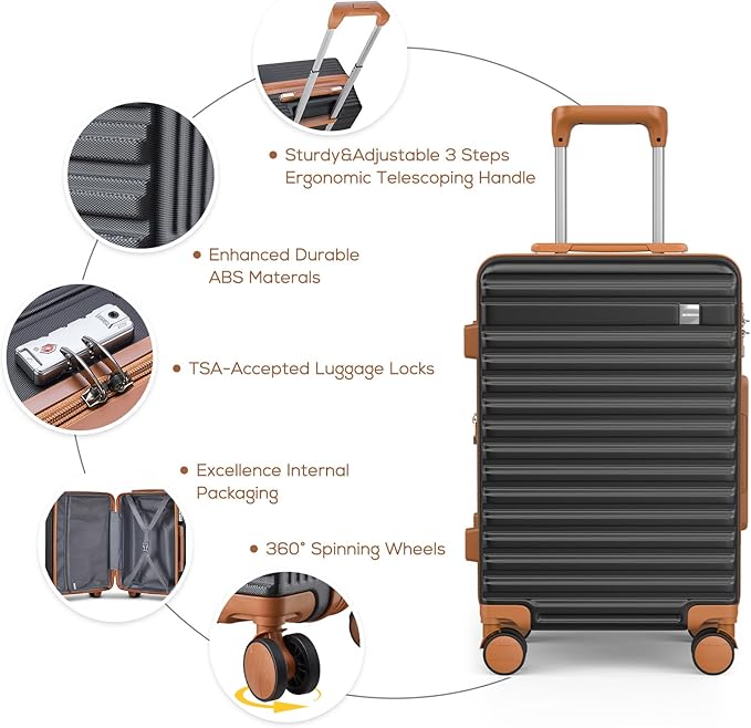imiomo Luggage Sets 3 Piece,Expandable Hardside Suitcase Set with Spinner Wheels,Lightweight Travel Luggage set with TSA Lock（20/24/28,Black）