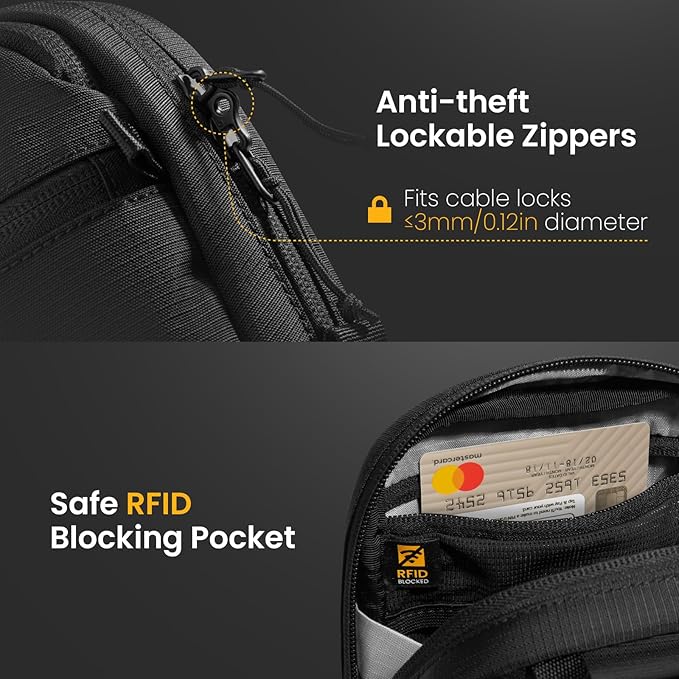 tomtoc Aviator-T37 Travel Crossbody Sling Bag with RFID Blocking, Holds 4-6 Passports with Anti-theft Lockable Zippers, Multiple Pockets for Cards & Documents – Organizer for Daily Use