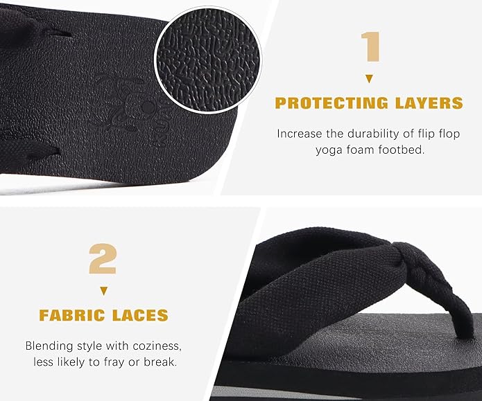 KuaiLu Flip Flops for Women with Arch Support Yoga Mat Comfortable Summer Beach Walking Thong Cushion Sandals Slip On Indoor Outdoor