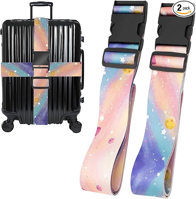 Milky Way Galaxy Luggage Straps for Suitcases, Adjustable Luggage Travel Belt to Keep Luggage Security While Travel, Strong Polyester Fabric, Easy-to-Recognize Stylish Design Travel Essentials, 2 Pack