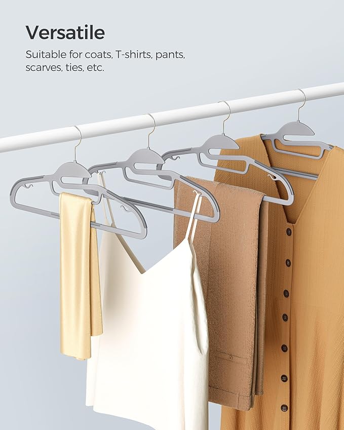 SONGMICS 50 Pack Coat Hangers, Heavy-Duty Plastic Suit Hangers, S-Shaped Opening, Space-Saving, 360º Swivel Hook, 16.3 Inches Wide, Light Gray and Dark Gray UCRP41G-50
