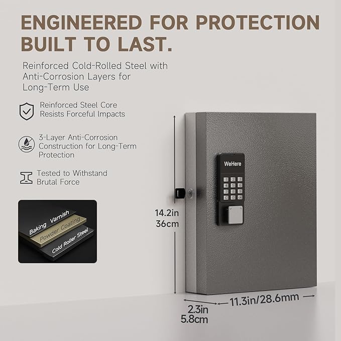 WeHere 32 Key Lock Box Wall Mount, Smart Key Cabinet with APP Bluetooth/Fixed/Dynamic Password/OTP Share Unlock, Security Lockbox ERP for Valets/Realtors/Office/Hotel Key Management