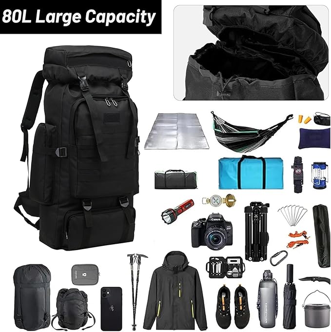 80L 2Pcs Hiking Backpack for Men with Sling Tactical Backpack - Rucksack Molle Military Tactical Waterproof Lightweight Camping Backpack 3 Day Assault Pack for Travel, Climbing, Backpacking