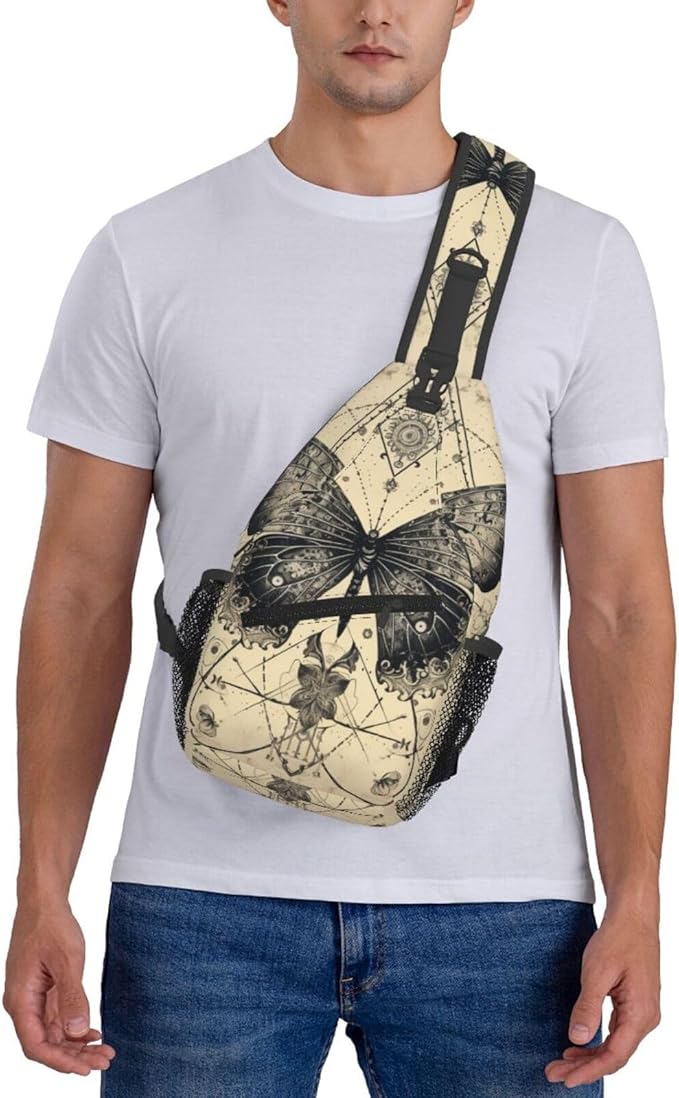 SUPLUCHOM Sling Bag Butterfly Goth Vintage Tarot Hiking Daypack Crossbody Shoulder Backpack Travel Chest Pack for Men Women