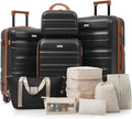 Merax Luggage Set 13 Piece, Hardshell ABS Suitcases with 8 Silent Spinner Wheels, Durable and Lightweight Travel Luggage for Family Trips, Black Brown