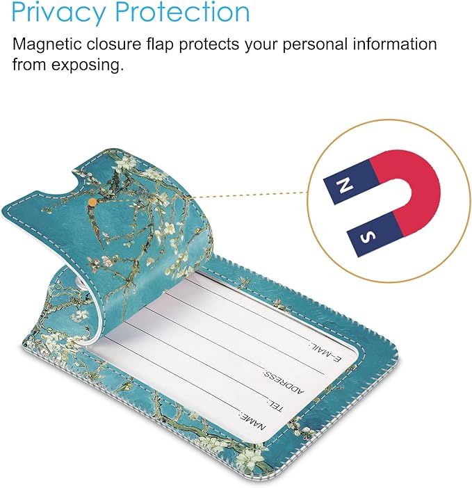 Fintie Luggage Tags, Privacy Cover ID Label with Stainless Steel Loop and Address Card for Travel Bag Suitcase - Blossom (2 Piece)